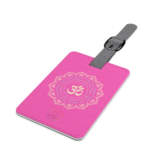 "Feel Your Peace" Pink Om Mandala Luggage Tag
