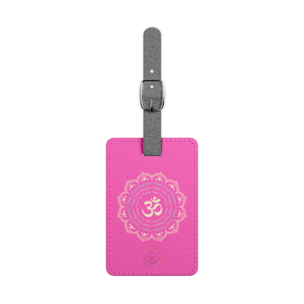 "Feel Your Peace" Pink Om Mandala Luggage Tag