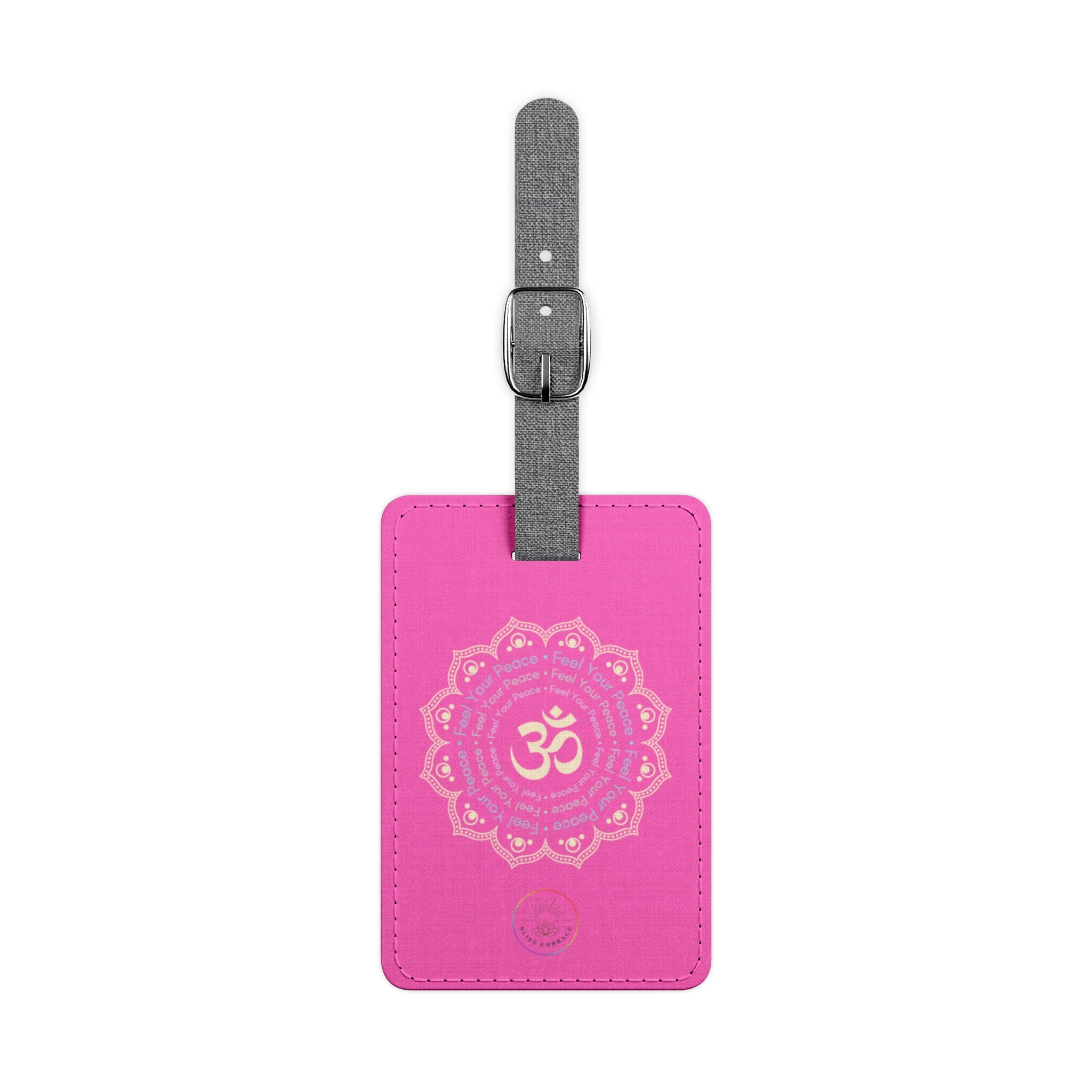"Feel Your Peace" Pink Om Mandala Luggage Tag