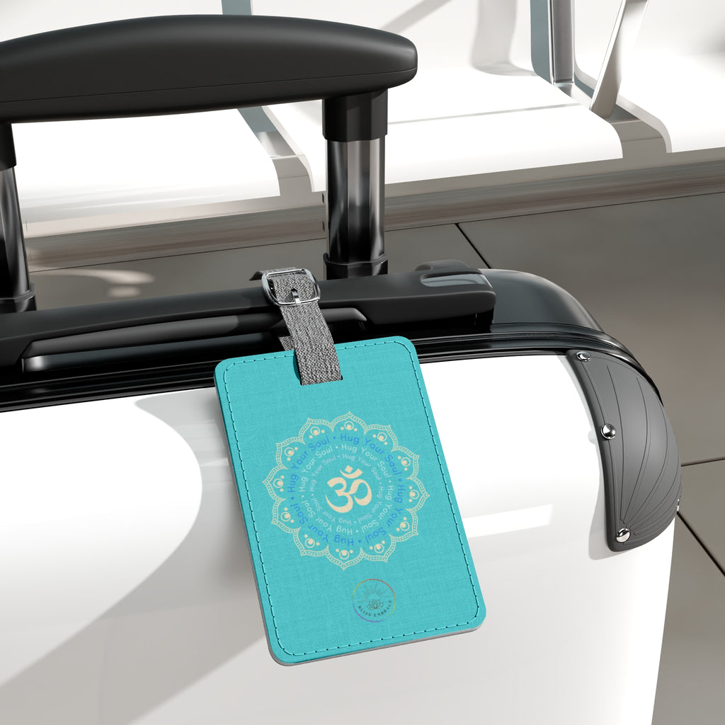"Hug Your Soul" Aqua Om Mandala Luggage Tag