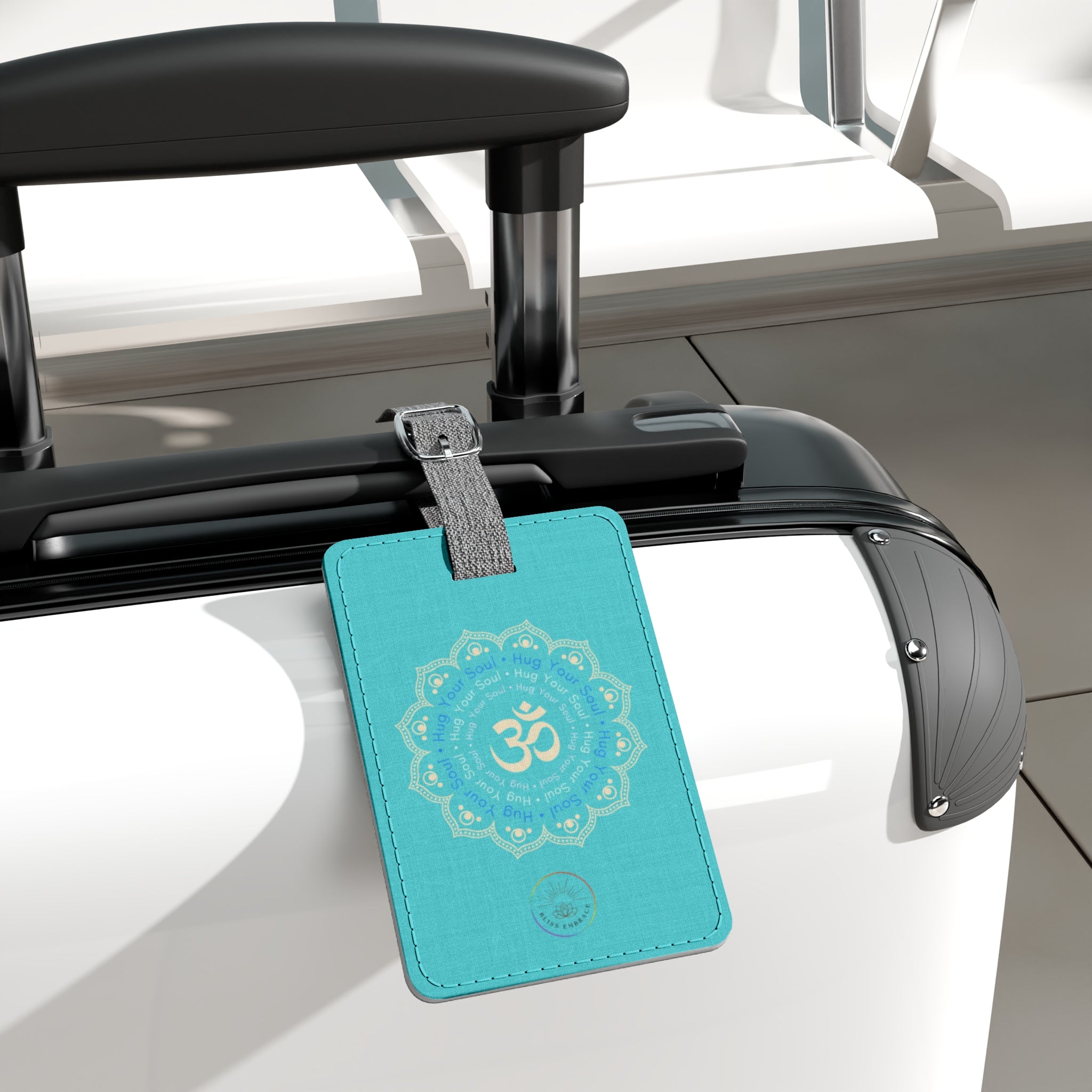 "Hug Your Soul" Aqua Om Mandala Luggage Tag