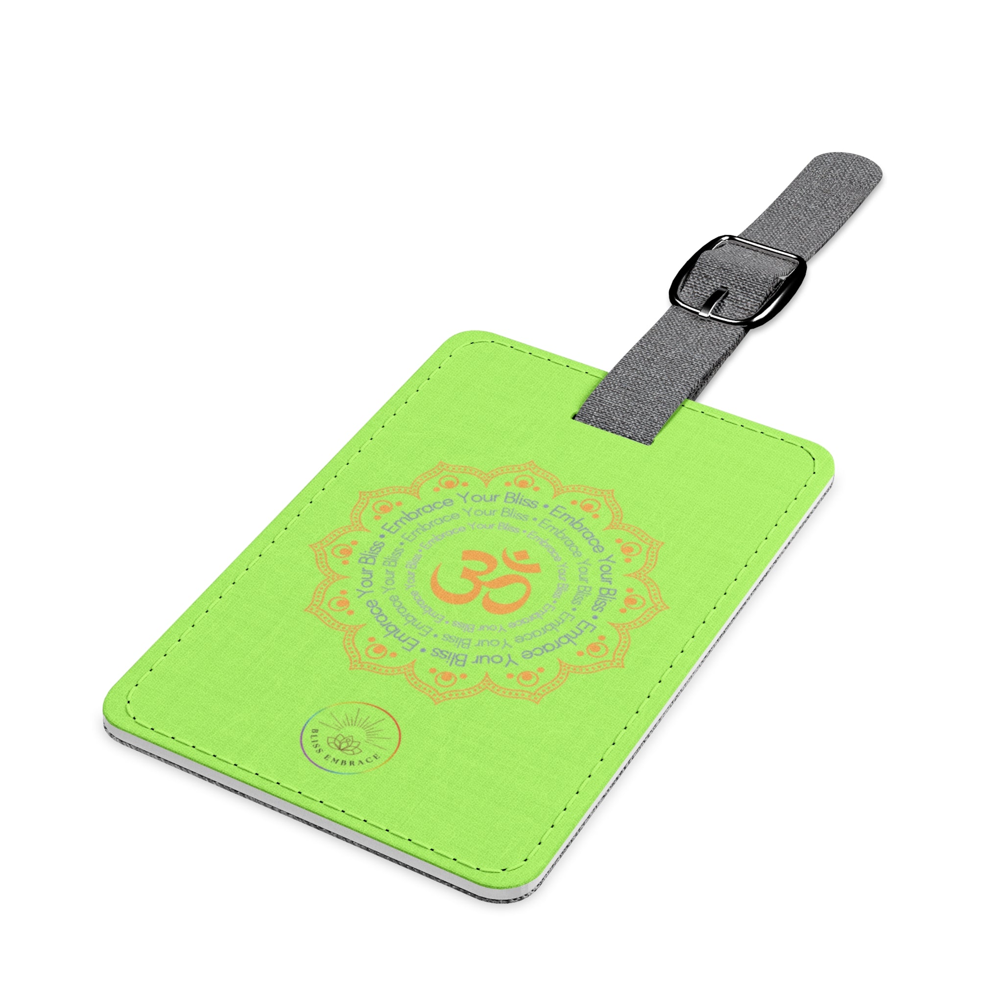 "Embrace Your Bliss" Green Om Mandala Luggage Tag