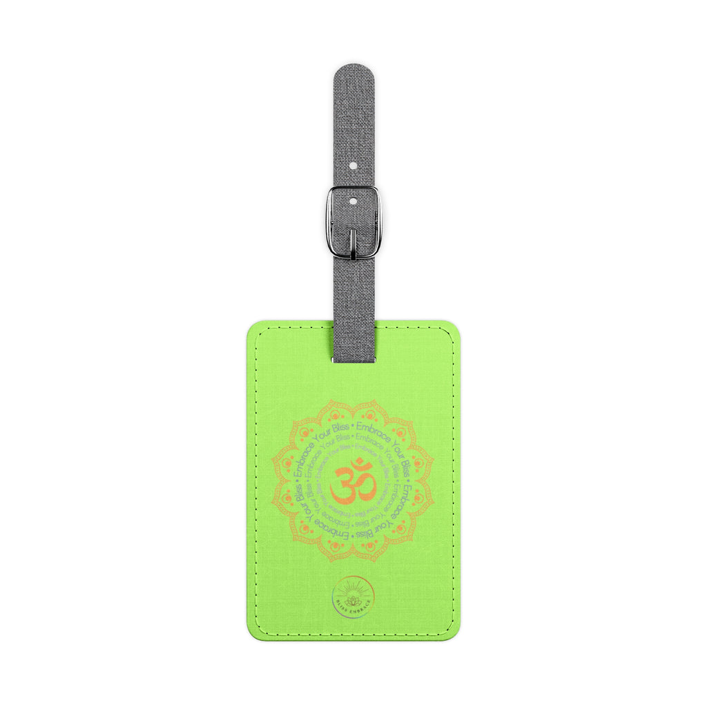 "Embrace Your Bliss" Green Om Mandala Luggage Tag