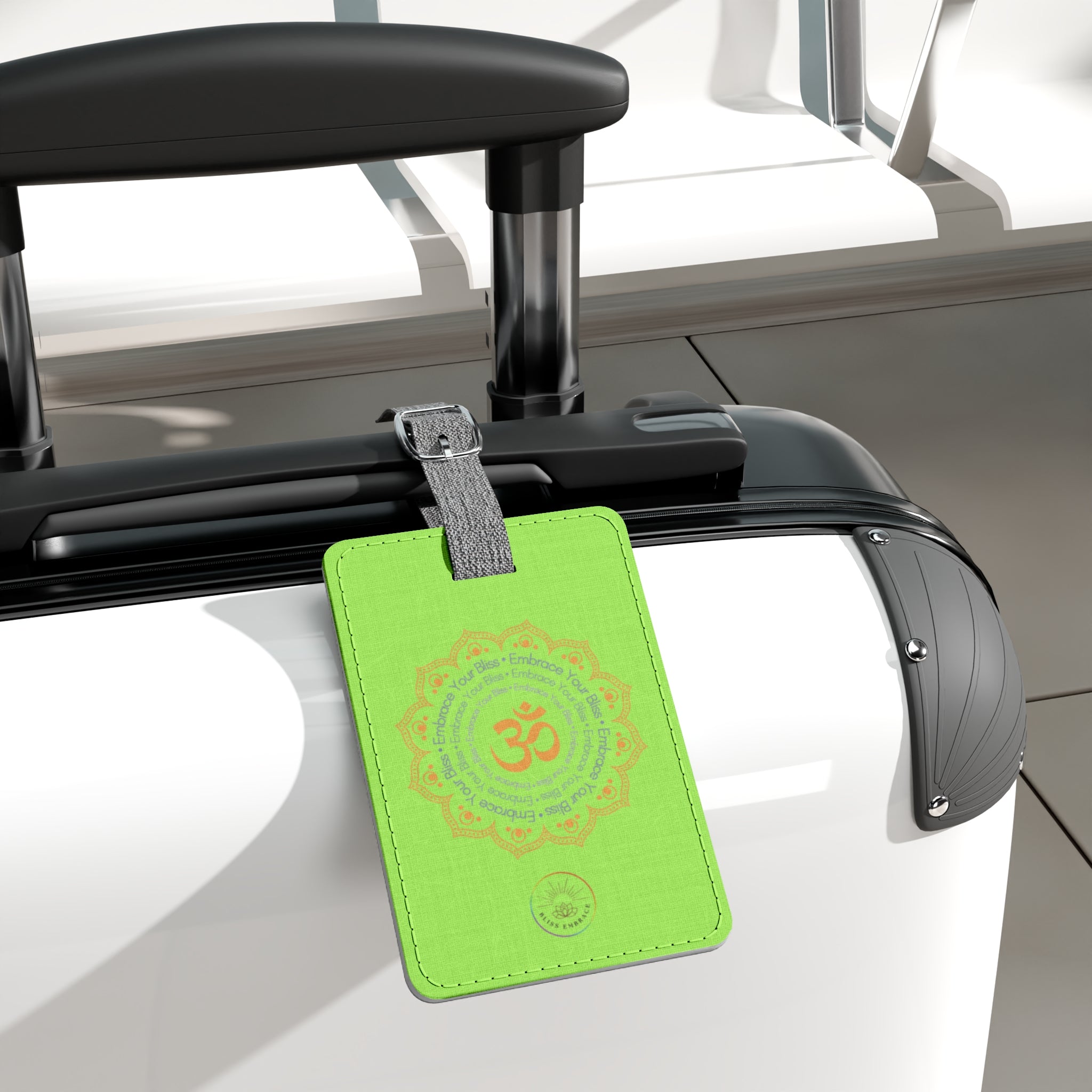 "Embrace Your Bliss" Green Om Mandala Luggage Tag