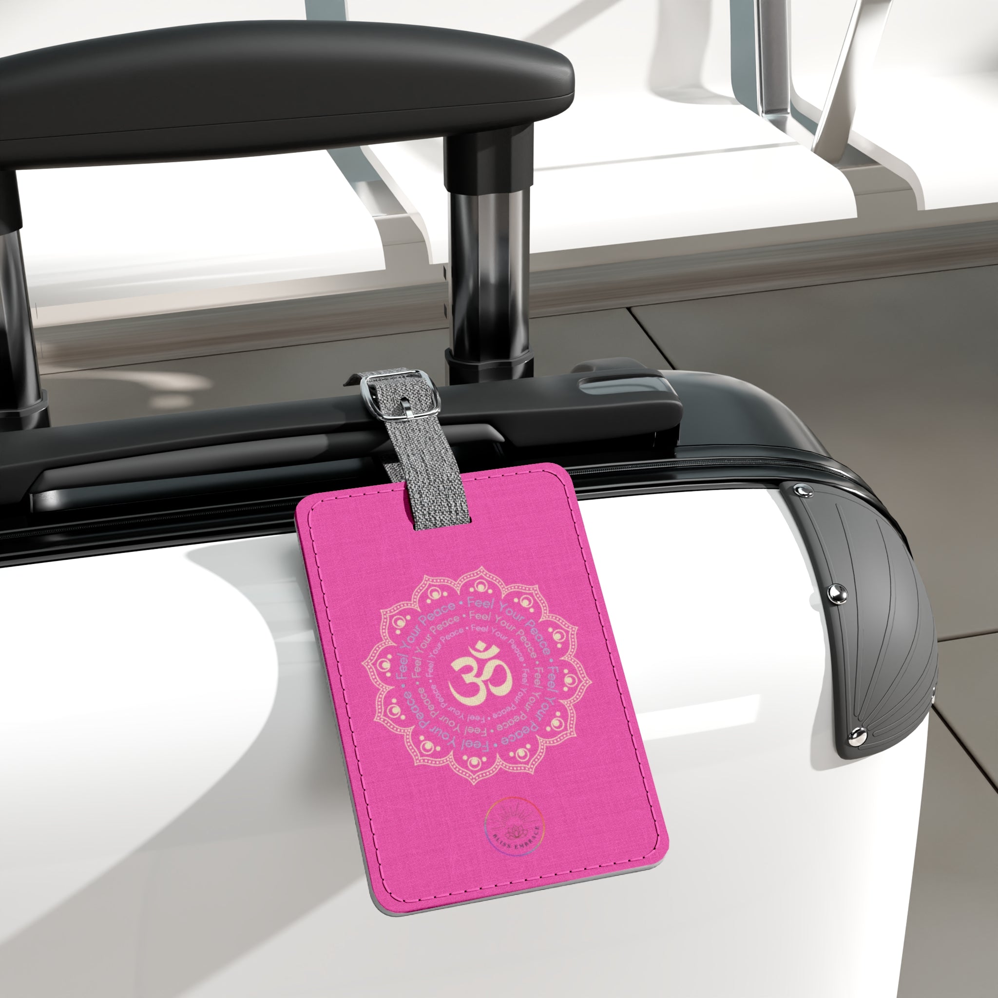 "Feel Your Peace" Pink Om Mandala Luggage Tag