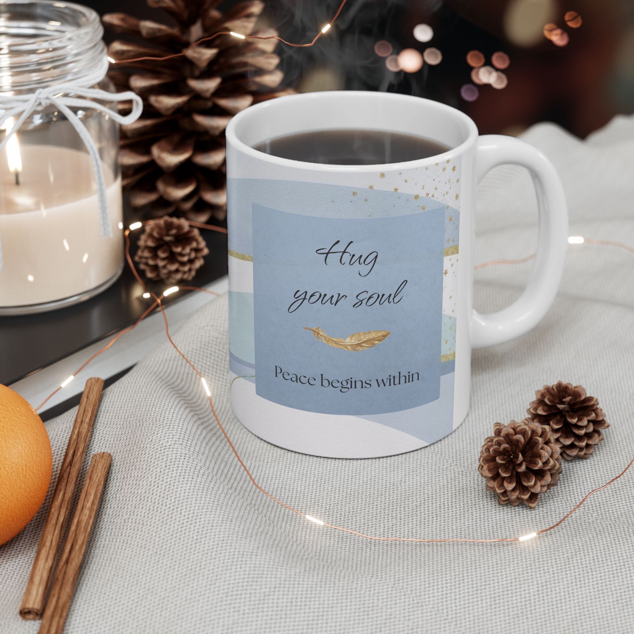"Hug You Soul" Sky Blue Ceramic Mug