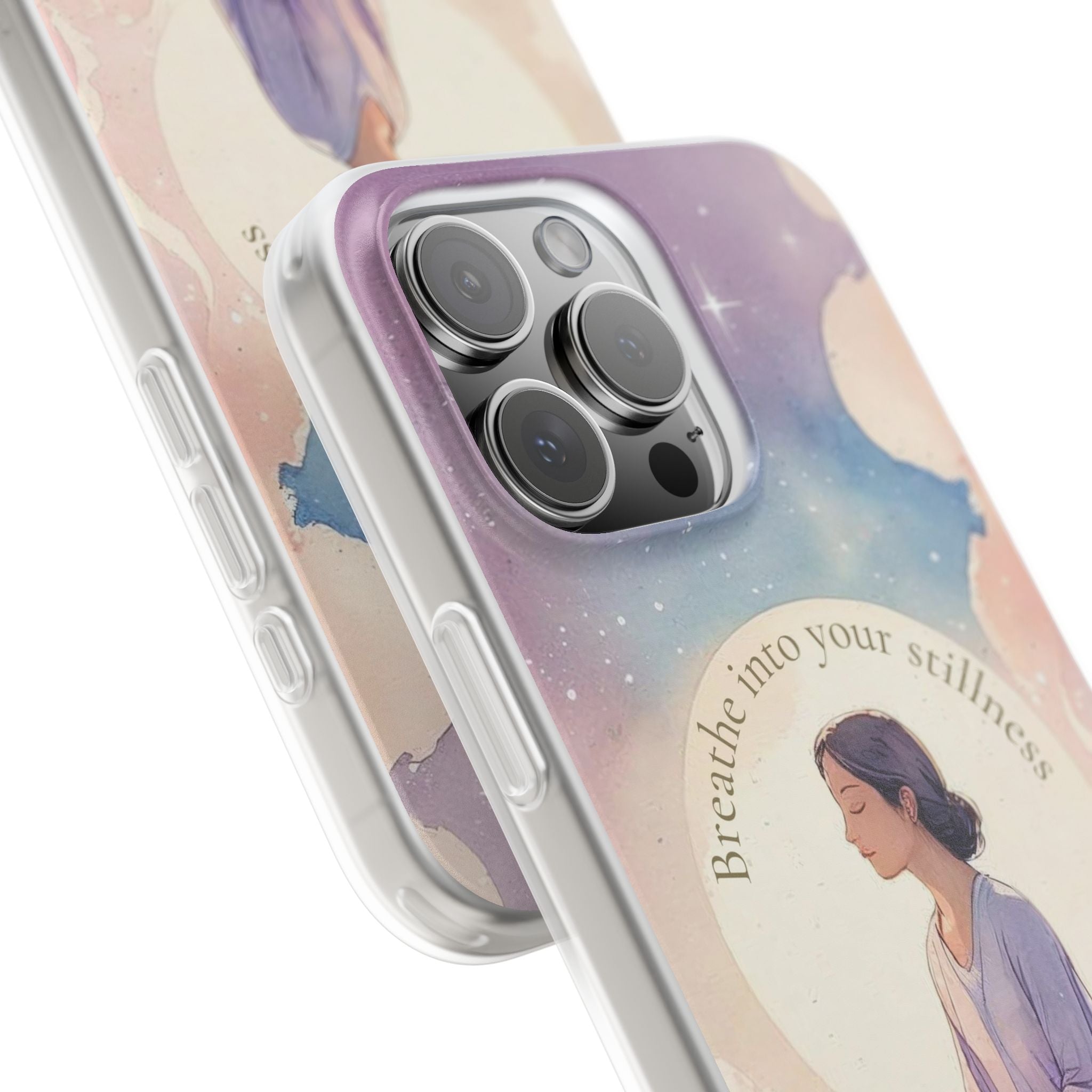 Inspirational Clear Phone Case – Breathe into Your Stillness