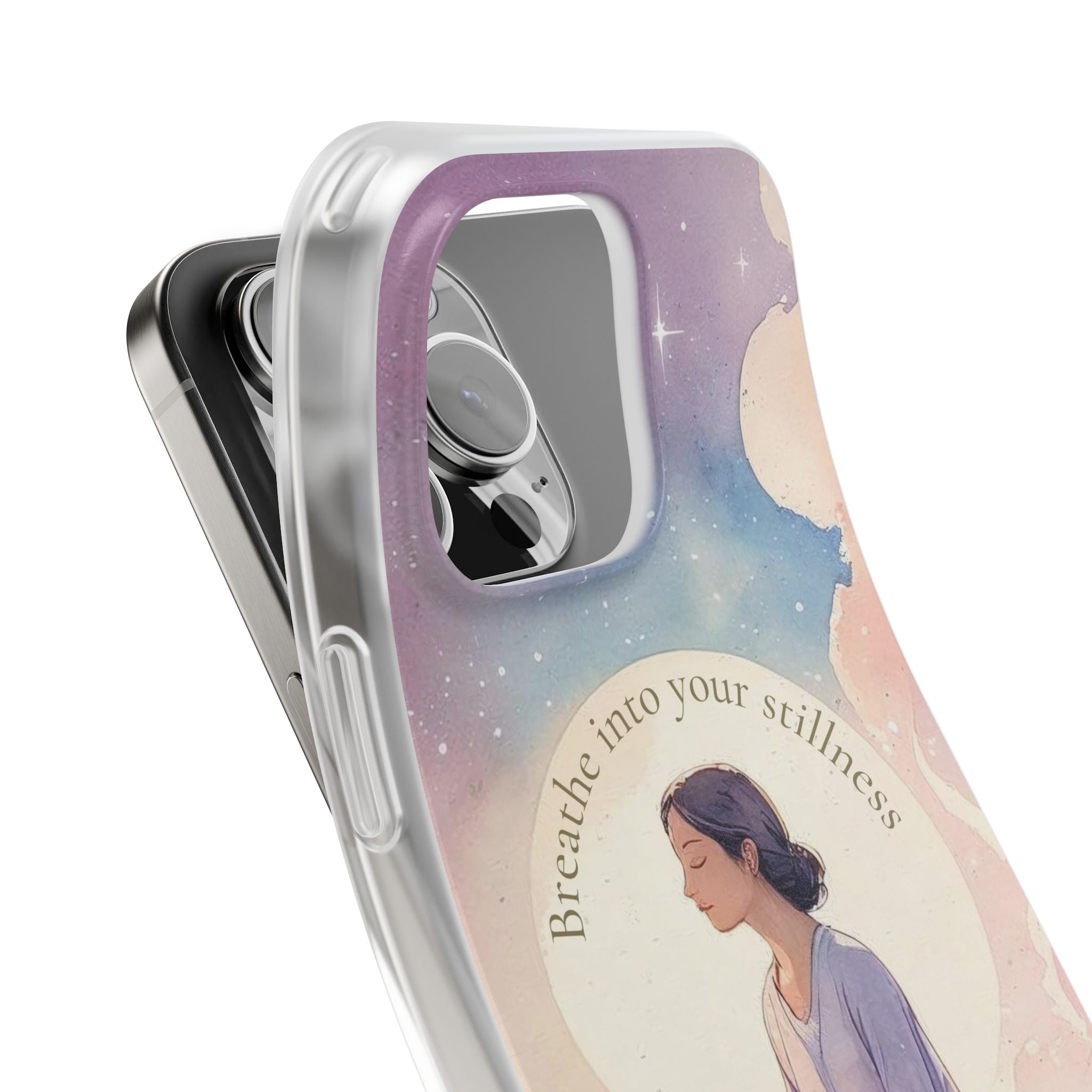 Inspirational Clear Phone Case – Breathe into Your Stillness
